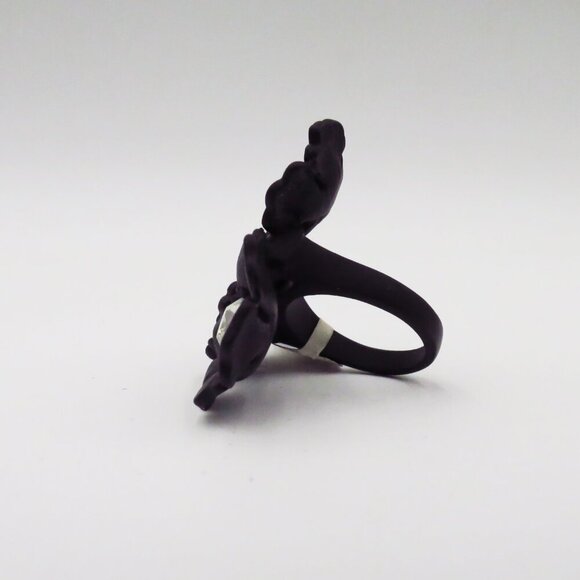NWT J. Crew Dogwood Blossom Matte Black with Gems Cocktail Ring Size M - Picture 7 of 16